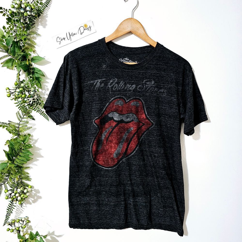 The Rolling Stones Official Hot Lips‎ Logo Rock Tee Heather Gray sz M - Ts263.5